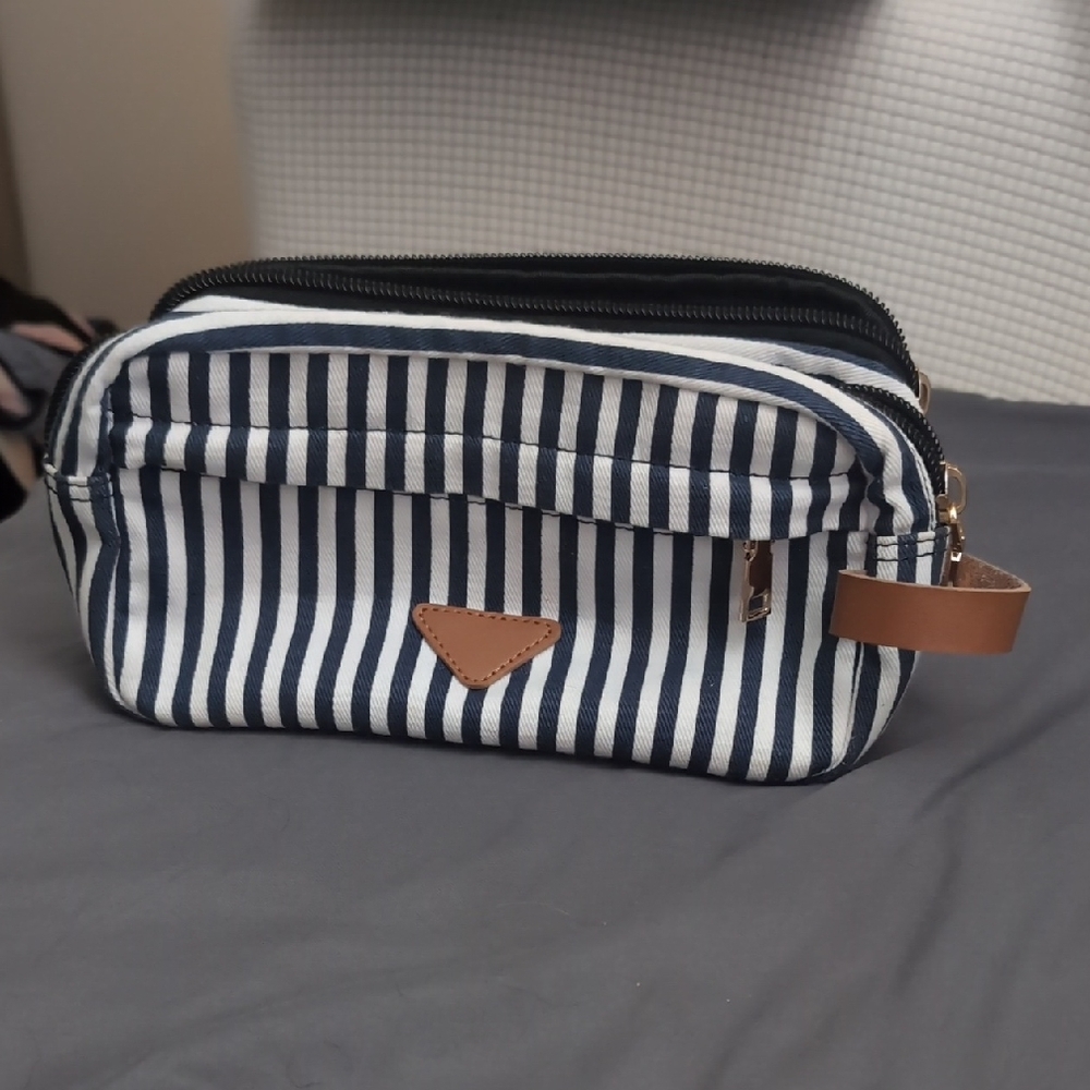 Striped Navy and White Toiletry Bag